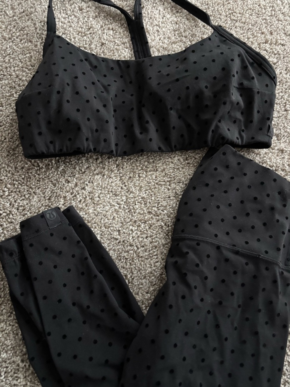 Black Polka Dot Lululemon Bra & Legging Set - Picture 2 of 4